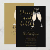 Invitation Brunch Et Bubbly Code QR Or Noir Enterrement de Vi (Devant / Derrière)