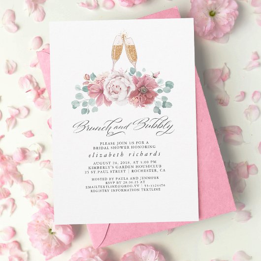 Invitation Brunch et Bubbly Dusty Fête des mariées Rose