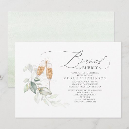 Invitation Brunch et Bubbly Elegant Green Fête des mariées (Devant / Derrière)