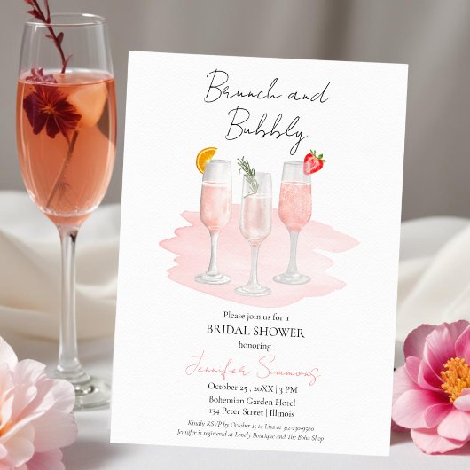 Invitation Brunch et Bubbly | Fête des mariées Cocktails rose