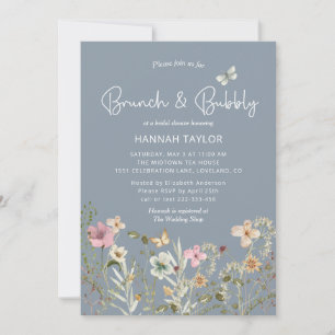 Invitation Brunch et Bubbly Fleur sauvage Fête des mariées bl