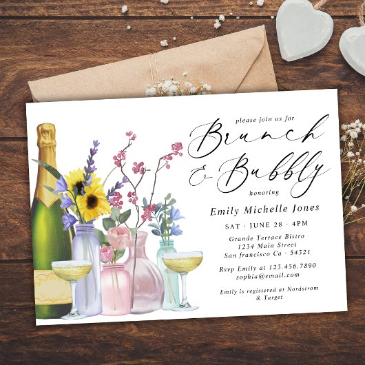 Invitation Brunch et Bubbly | Fleurs sauvages et champagne