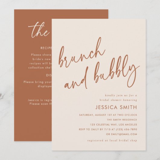 Invitation Brunch et Bubbly Mariage avec Code QR Beige (Devant / Derrière)