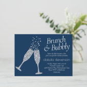 Invitation Brunch et Bubbly | Marine Blue Silver Grey Douche (Debout devant)