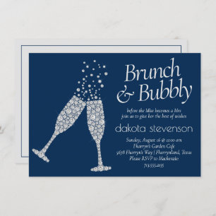 Invitation Brunch et Bubbly Marine Blue Silver Grey Douche