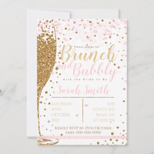 Invitation Brunch et Bubbly or parties scintillant éclaboussé (Devant)