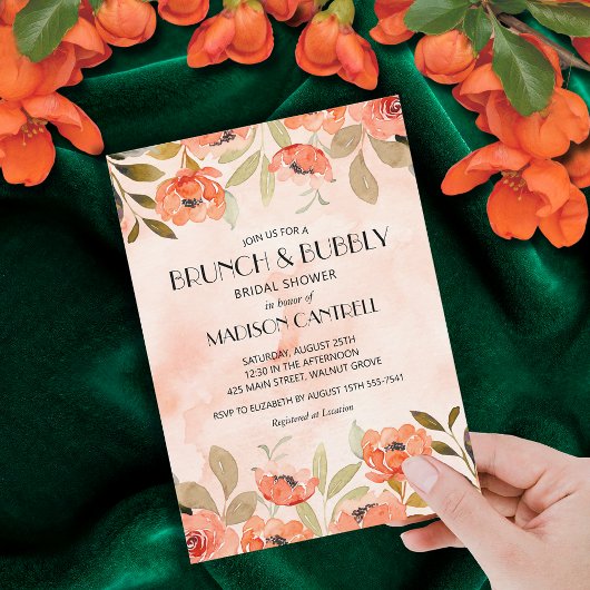 Invitation Brunch et Bubbly Orange Fête des mariées florale