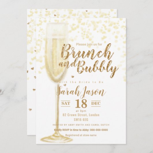 Invitation Brunch et Bubbly parties scintillant en verre de c (Devant / Derrière)