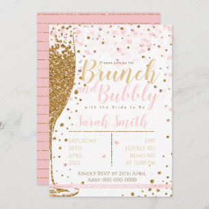 Invitation Brunch et Bubbly parties scintillant or rayé backg
