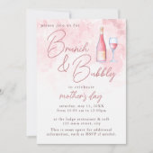 Invitation Brunch et Bubbly Pink Watercolor Fête des mères (Devant)