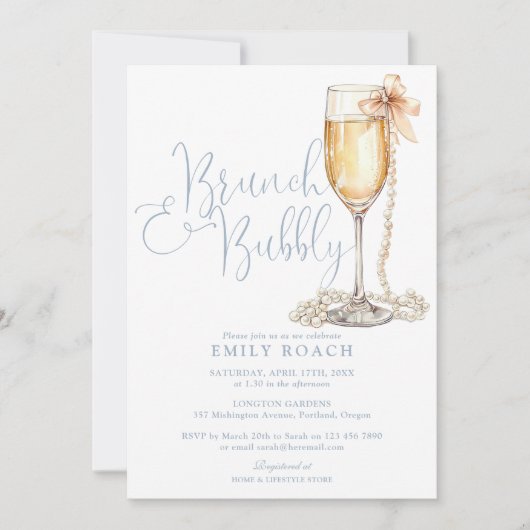 Invitation Brunch Et Bubbly QR Code Dusty Fête des mariées Bl (Devant)