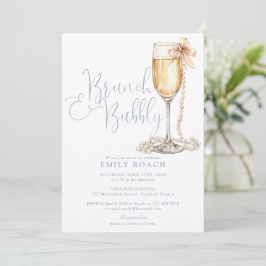Invitation Brunch Et Bubbly QR Code Dusty Fête des mariées Bl (Debout devant)