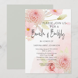 Invitation Brunch et Bubbly rose Fête des mariées florale Inv