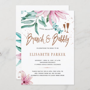 Invitation Brunch et bubbly rose floral glam nuptiale douche