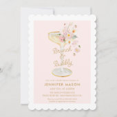 Invitation Brunch et bubbly rose florale (Devant)