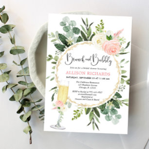 Invitation Brunch et Bubbly rose or verdure douche nuptiale