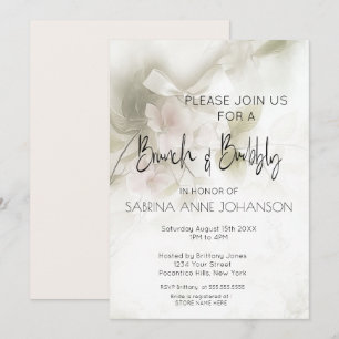 Invitation Brunch et Bubbly rose tendre Fleurs de pêcher