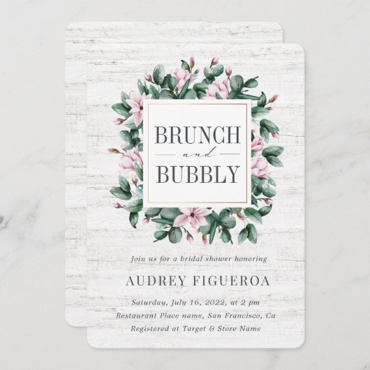 Invitation Brunch et Bubbly Rustic Eucalyptus Fête des mariée (Devant / Derrière)