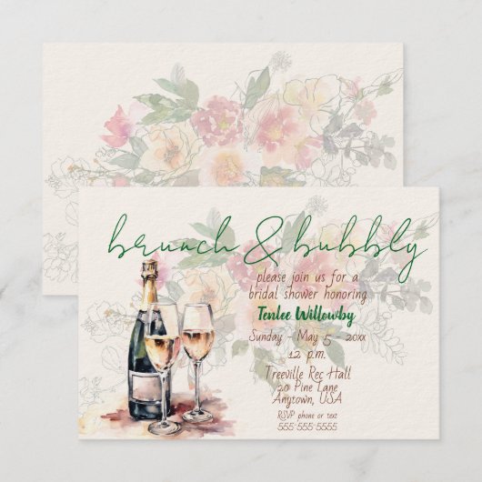 Invitation Brunch et Bubbly Shower de Mariage (Devant / Derrière)