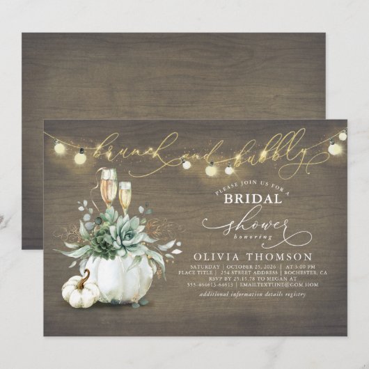 Invitation Brunch et Bubbly Succulents Fête des mariées Citro (Devant / Derrière)