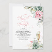 Invitation Brunch et Bubbly Succulents Fête des mariées rose (Devant)