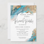 Invitation Brunch et Bubbly Turquoise et Gold Abstrait (Devant)