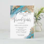 Invitation Brunch et Bubbly Turquoise et Gold Abstrait (Debout devant)