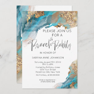 Invitation Brunch et Bubbly Turquoise et Gold Abstrait