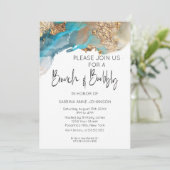 Invitation Brunch et Bubbly Turquoise et Gold Marbled Encre (Debout devant)