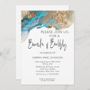 Invitation Brunch et Bubbly Turquoise et Gold Marbled Encre