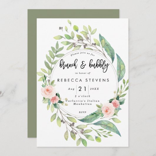 Invitation brunch et bubbly verdure vif douche nuptiale (Devant / Derrière)