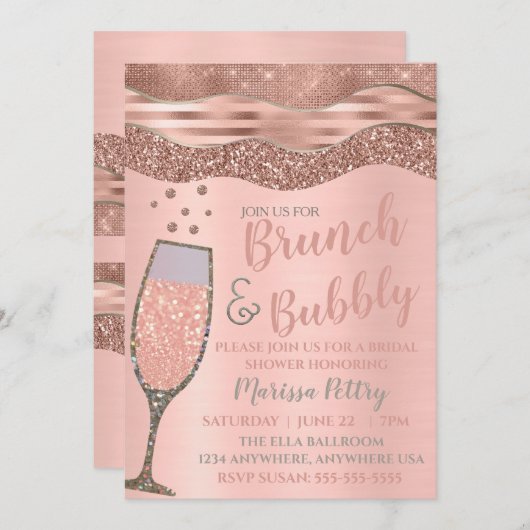 Invitation Brunch et bulle Douche Blush or Rose (Devant / Derrière)