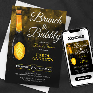 Invitation Brunch et bulle Fête des mariées Black & Gold