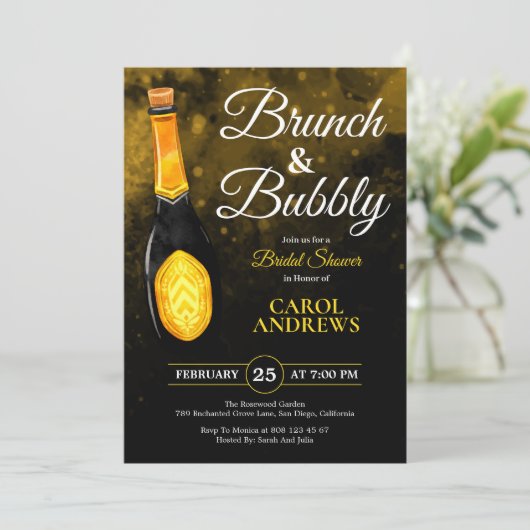 Invitation Brunch et bulle Fête des mariées Black & Gold (Debout devant)
