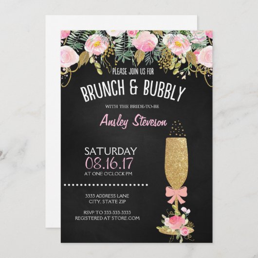 Invitation Brunch et bulle nuptiale parties scintillant d'inv (Devant / Derrière)