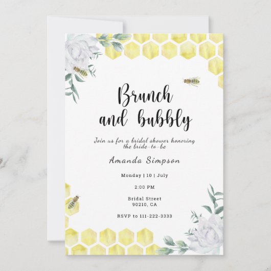 Invitation Brunch et bulle - thème de l'abeille (Devant)