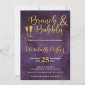 Invitation Brunch et bulle violet glam doré douche nuptiale (Devant)