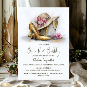 Invitation Brunch et Bulles Champagne et Chaussures Dorées