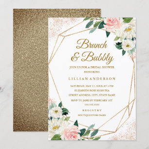 Invitation Brunch et Bulles de Mariage Floral Géométrique