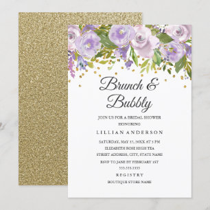 Invitation Brunch et bulles Floral Violet Étincelant