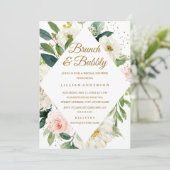 Invitation Brunch et bulles Rose Floral Doré (Debout devant)