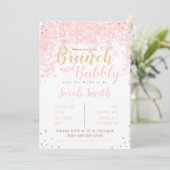 Invitation Brunch et bulles roses, coeurs et parties scintill (Debout devant)