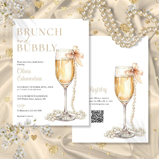 Invitation Brunch Et Champagne Pétillant Code QR Enterrement