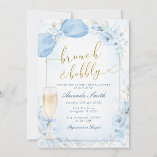 Invitation Brunch et Champagne Pétillant Mariage Shower Bleu