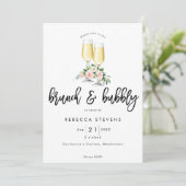 Invitation brunch et douche nuptiale florale rose pétillante (Debout devant)