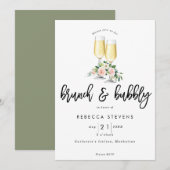 Invitation brunch et douche nuptiale florale rose pétillante (Devant / Derrière)