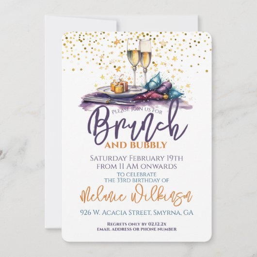 Invitation Brunch et fête d'anniversaire Bubbly (Devant)