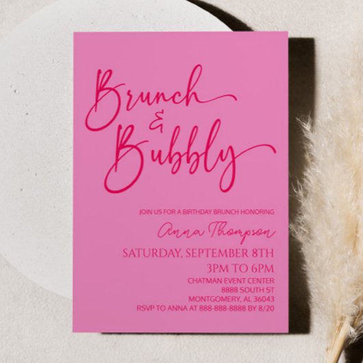 Invitation Brunch et fête de brunch rose Bubbly