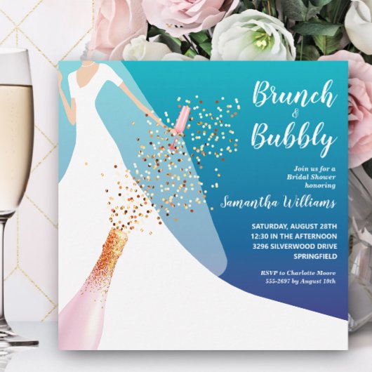 Invitation Brunch et Fête des mariées Bubbly bleu