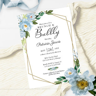 Invitation Brunch Et Fête des mariées Bubbly Bleu Dusty Flora